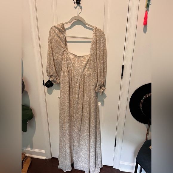 Pinkblush Beige Chiffon Printed Square Neck Empire Maxi Dress - Picture 4 of 5